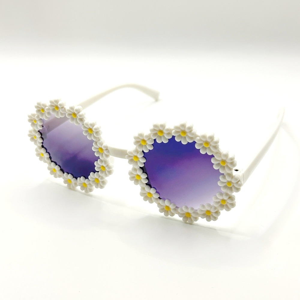 Daisy Boutique Sunglasses Kids OS White Floral Purple Lens Retro Hippie Boho